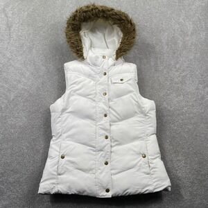 Banana Republic Womens White Puffer Vest Faux Fur Hood Sherpa Lined Size M Quilt